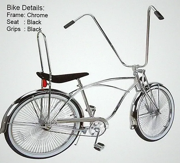 26" BEACH CRUISER BICYCLE W/144 SPOKE CHROME WHEEL, 22" HANDLEBAR & CHROME FRAME