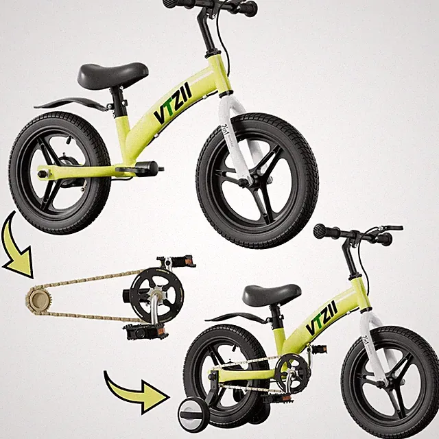 Balance Bike 2 in 1 with Pedals Brake Training Wheels Kickstand Pneumatic tyr...