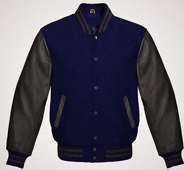 Letterman Varsity Unisex Letterman Navy Blue & Black Genuine Leather Jacket