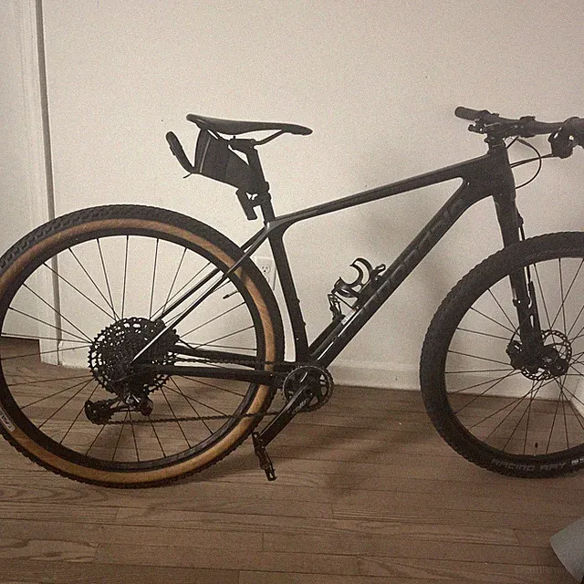 Mountain Bike Black with Brown Tires, Disc Brakes, Flat Bar, Front Suspension